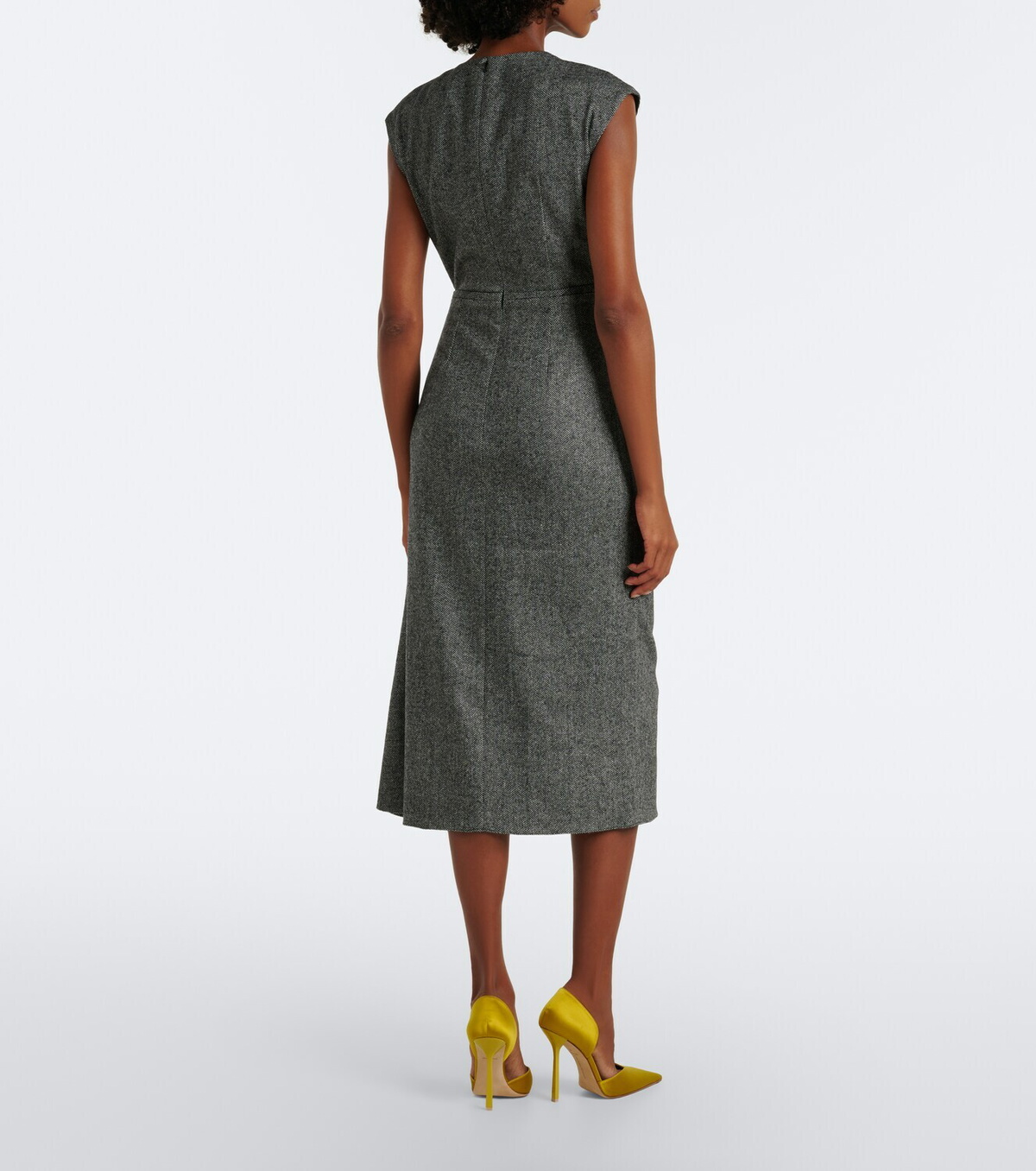 Erdem Bow-detail herringbone draped midi dress