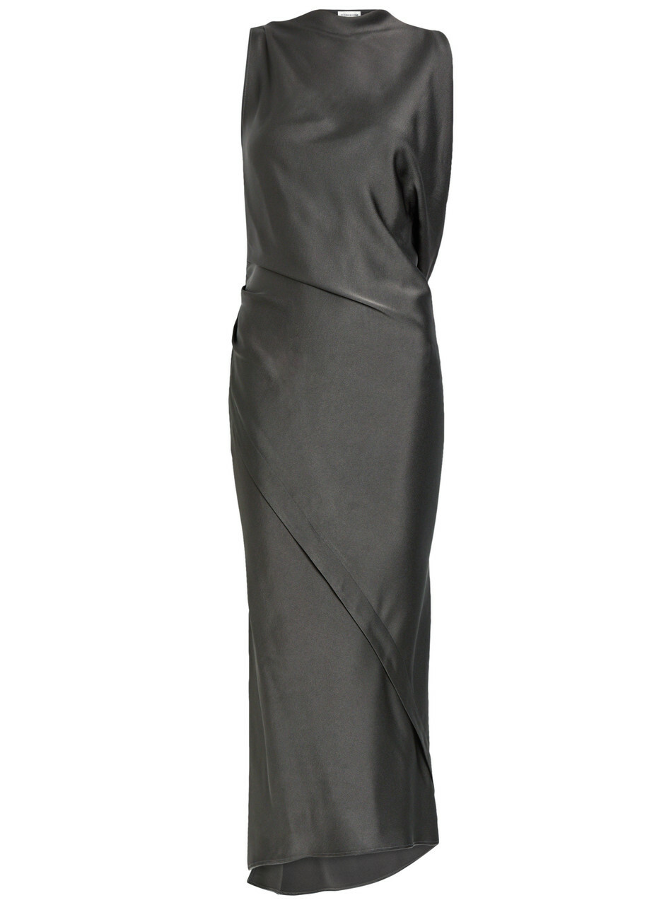 Victoria Beckham Draped Satin-crepe Midi Dress Brown