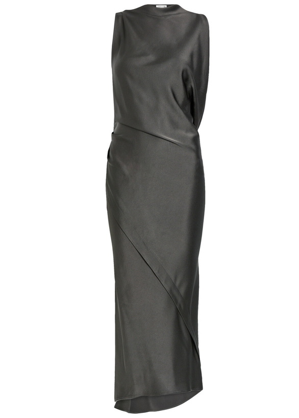 Photo: Victoria Beckham Draped Satin-crepe Midi Dress Brown