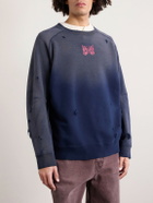 Needles - Logo-Print Distressed Cotton-Jersey Sweatshirt - Blue
