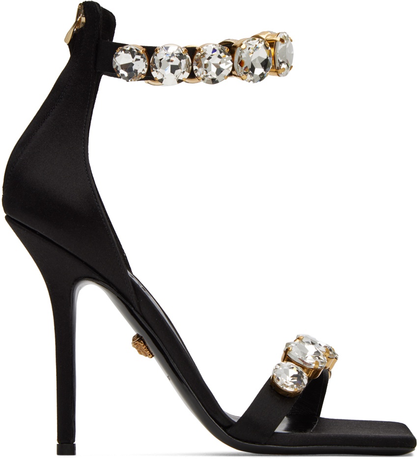 Versace Black Crystal Heeled Sandals Versace