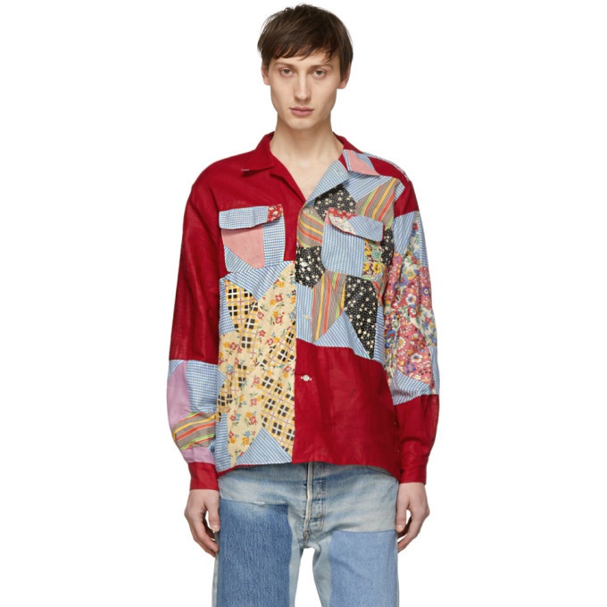 Photo: Bode Red and Off-White Patchwork Havana Shirt