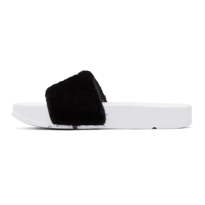 Baja East Black and White Fila Edition Shearling Drifter Slides