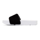 Baja East Black and White Fila Edition Shearling Drifter Slides