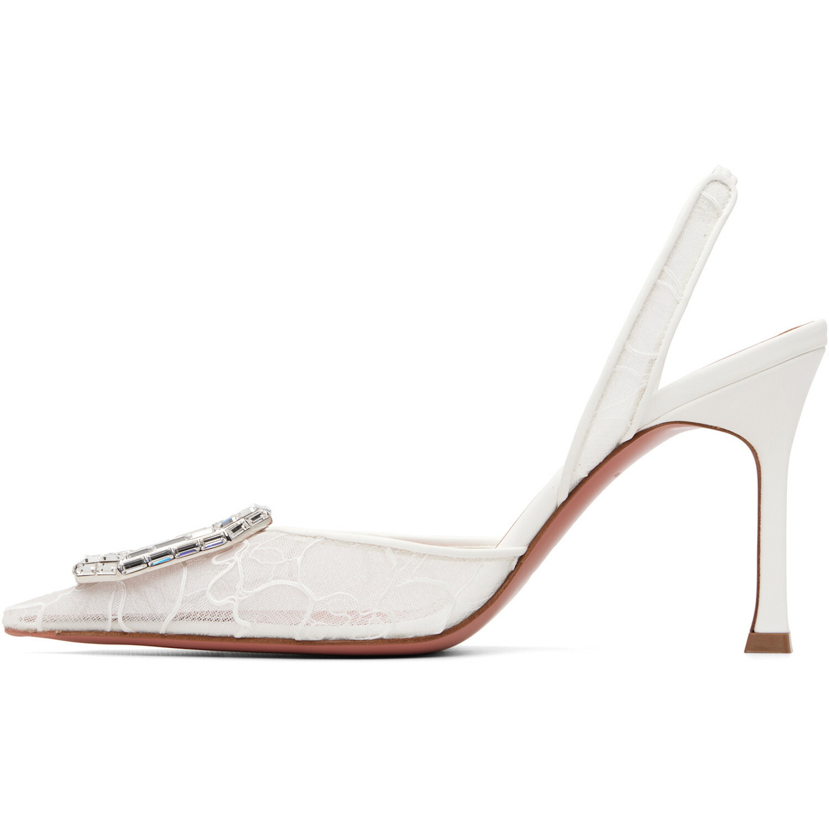 Amina Muaddi White Camelia Lace Sling 90 Heels