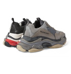 Balenciaga - Triple S Mesh, Nubuck and Leather Sneakers - Men - Gray