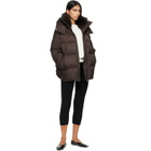 Yves Salomon Brown Waterproof Technical Lambswool Trim A-Line Down Jacket