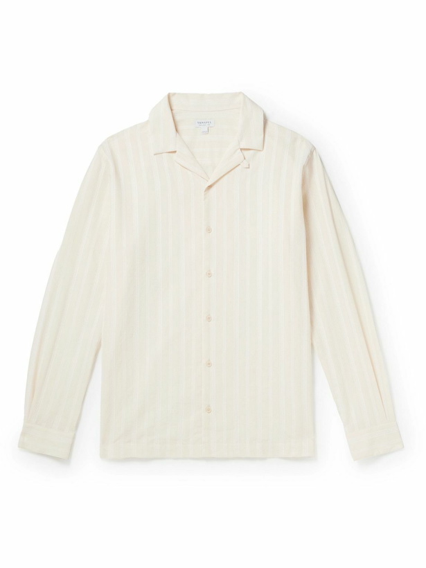 Photo: Sunspel - Camp-Collar Embroidered Cotton Shirt - Neutrals