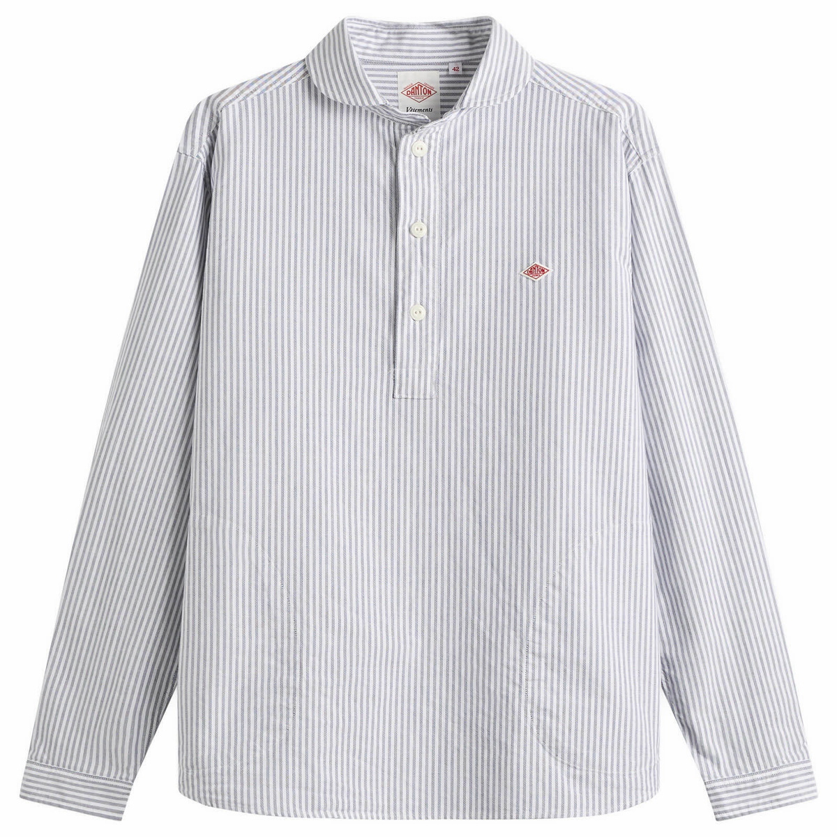 Danton Men's Round Collar Pull Over Shirt in Navy/White Stripe