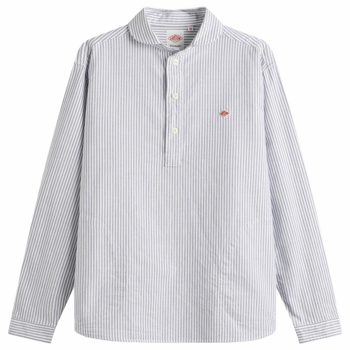 Photo: Danton Men's Round Collar Pull Over Shirt in Navy/White Stripe