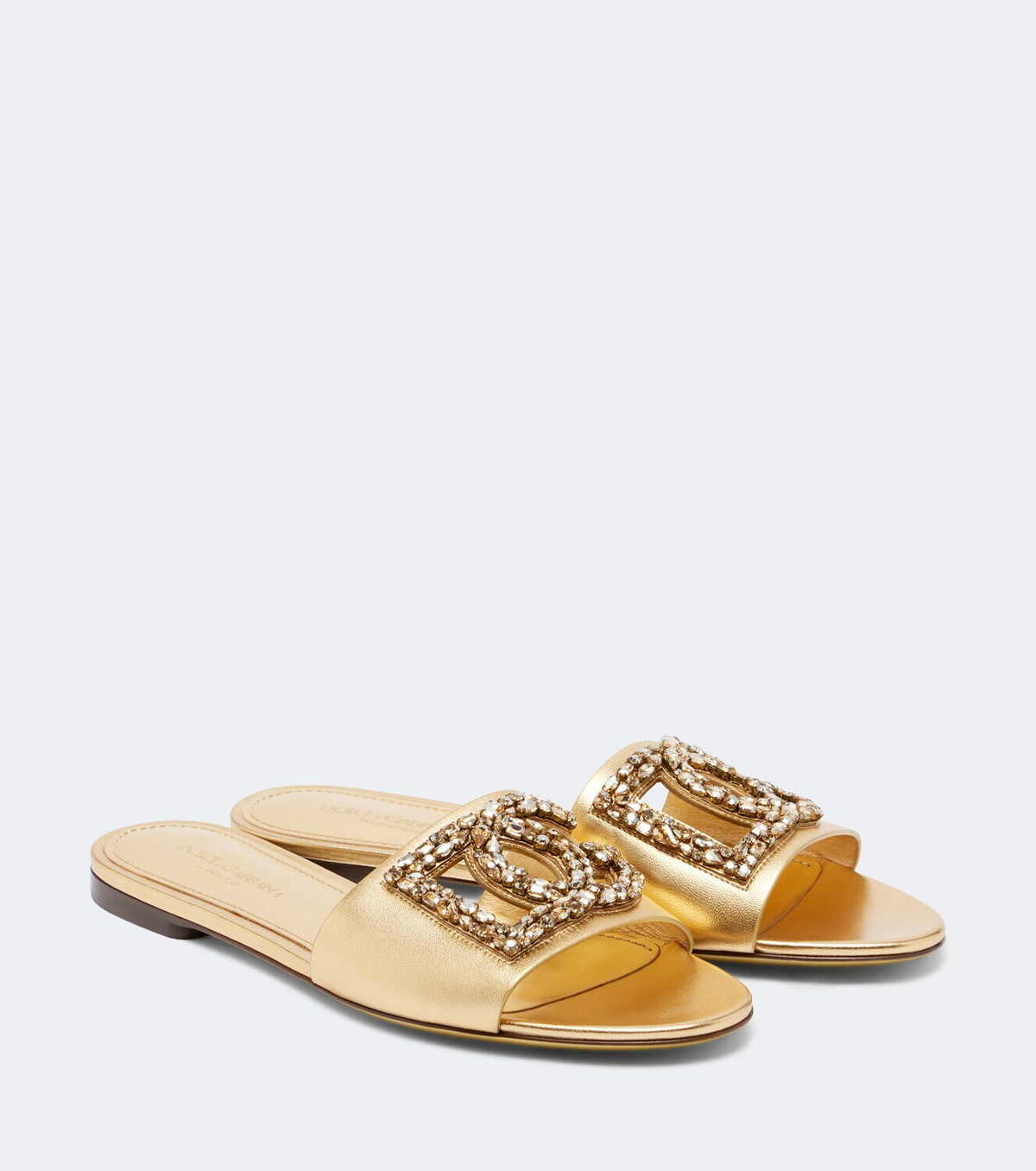Dolce&Gabbana DG embellished metallic leather slides