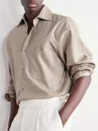 Stòffa - Spread-Collar Brushed Cotton Woven Shirt - Brown