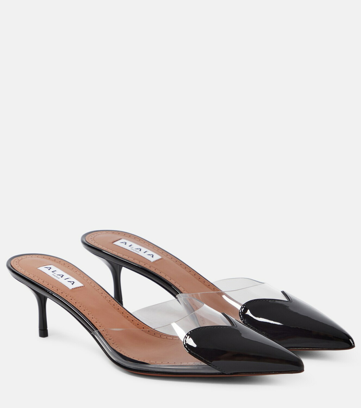 ALAIA☆関税込☆Le Coeur Abstrait 90 パテントレザー ミュール Le Cœur Abstrait 90 patent leather mules in pink - Alaia