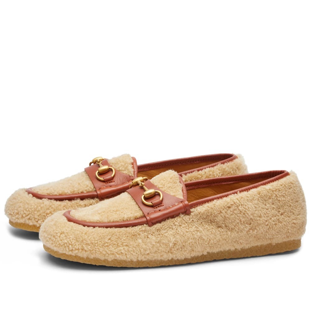 Gucci Men's Fleece Driving Shoe in Beige Gucci