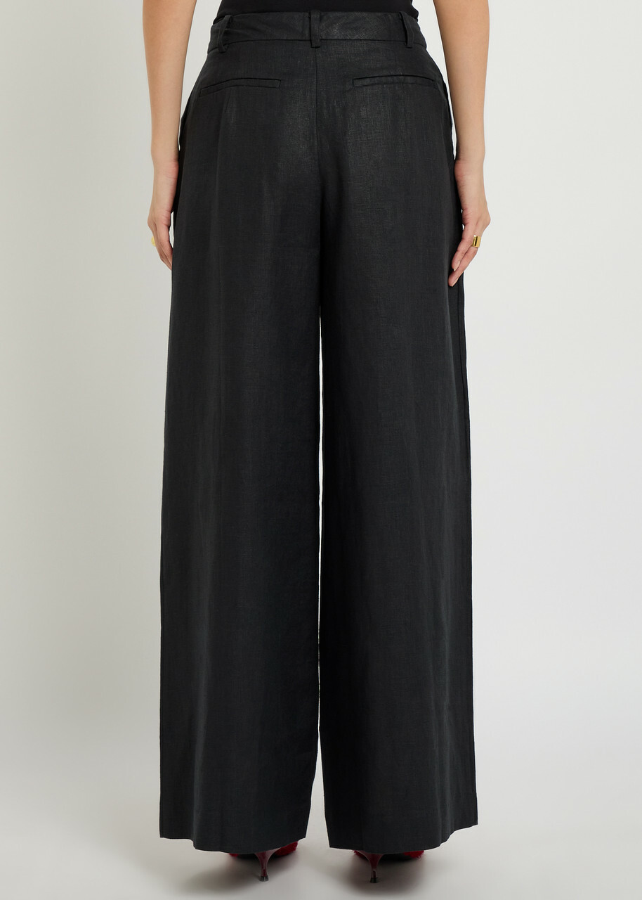 Faithfull The Brand Sofia Pleated Wide-leg Linen Trousers Black