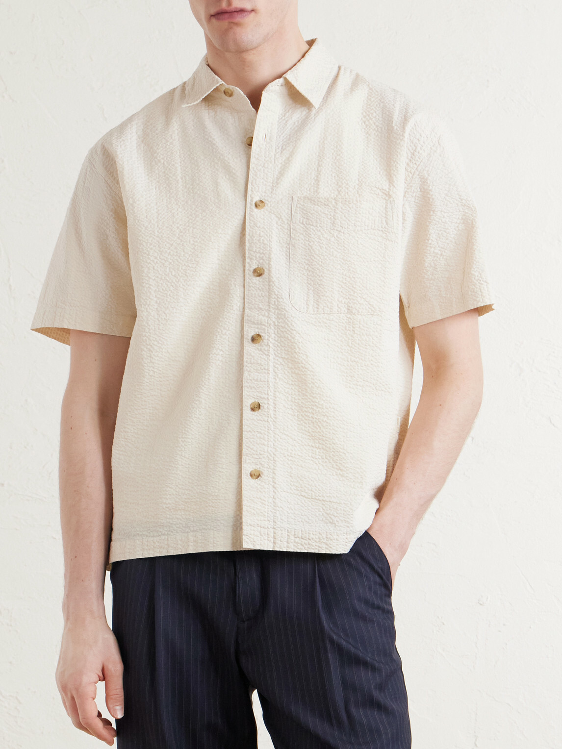 Aimé Leon Dore - Cropped Cotton-Seersucker Shirt - Neutrals