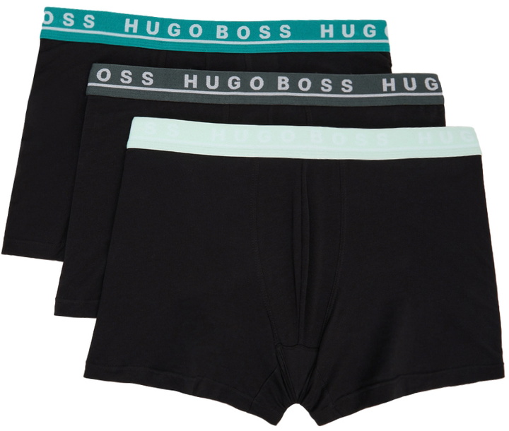 Photo: Boss Three-Pack Black & Green Boxer Briefs