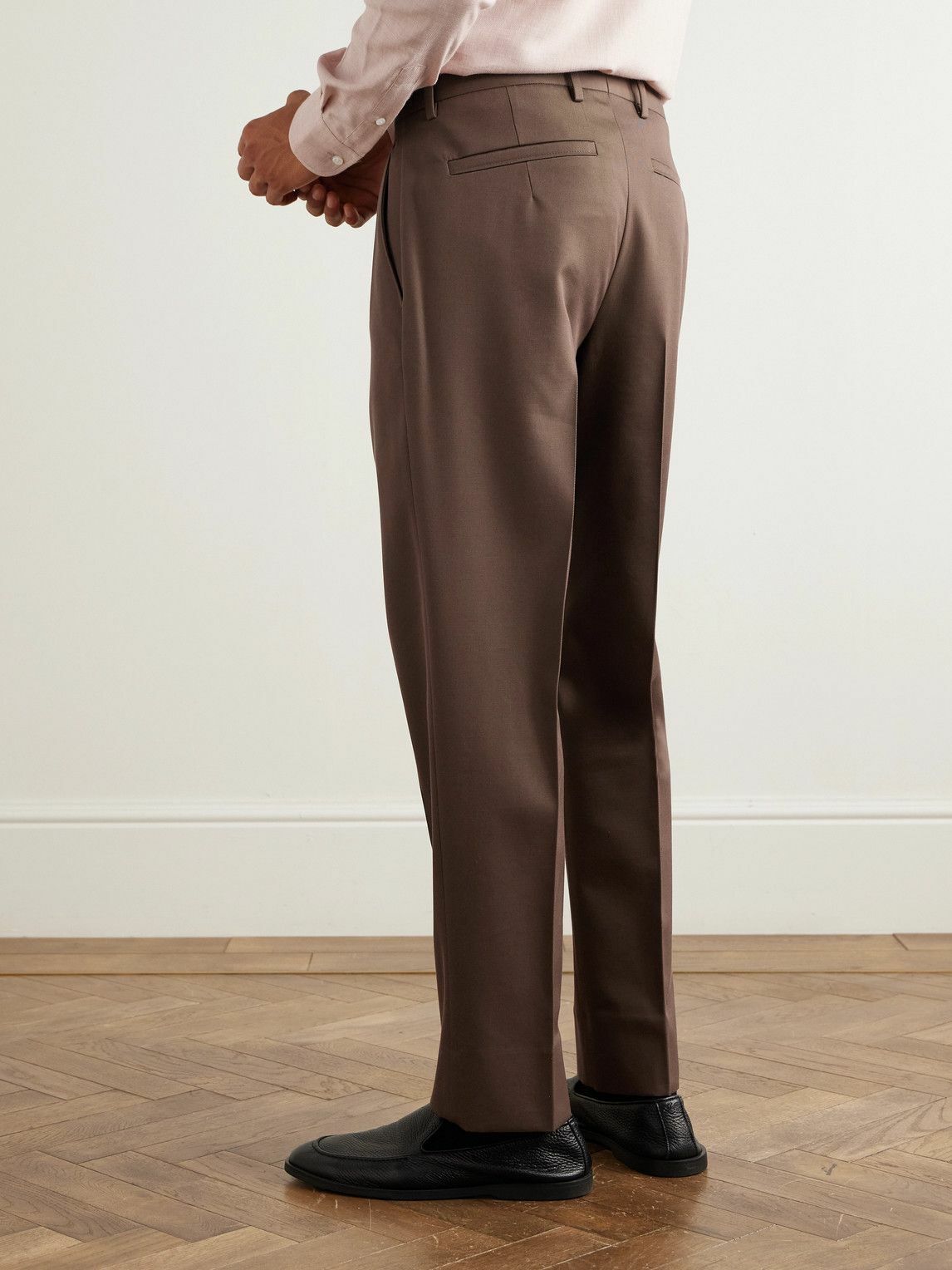 Zegna - Straight-Leg Cotton and Wool-Blend Trousers - Brown