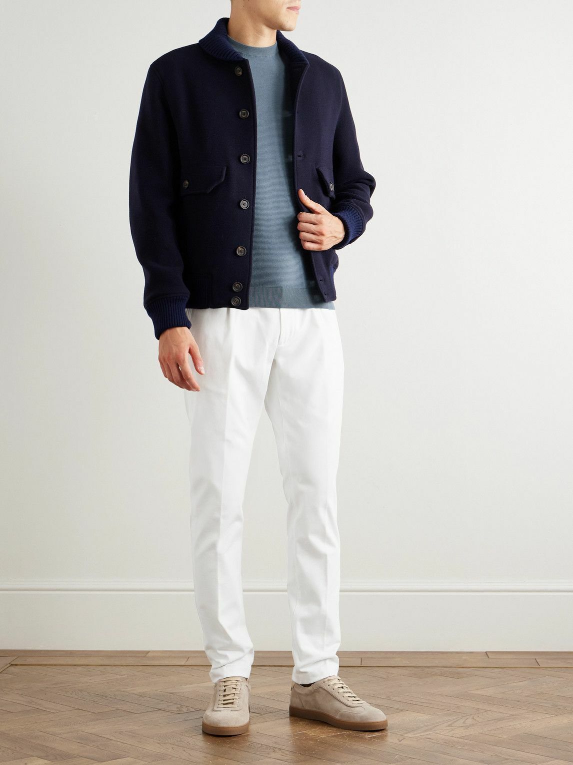 Eleventy - Straight-Leg Pleated Cotton-Blend Twill Trousers - White