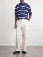 Beams Plus - Striped Knitted Cotton Polo Shirt - Blue