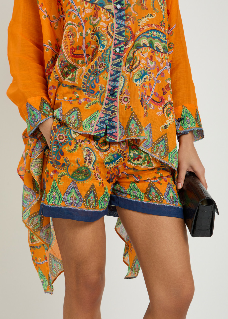 Etro Paisley-print Ramie Shorts Orange