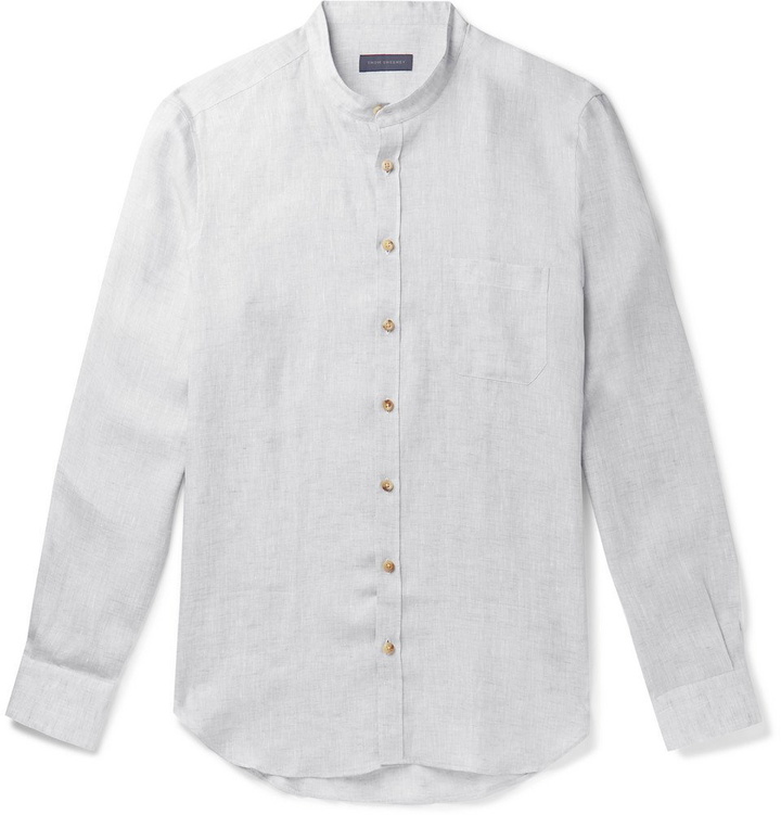 Photo: Thom Sweeney - Slim-Fit Grandad-Collar Linen Shirt - Light gray