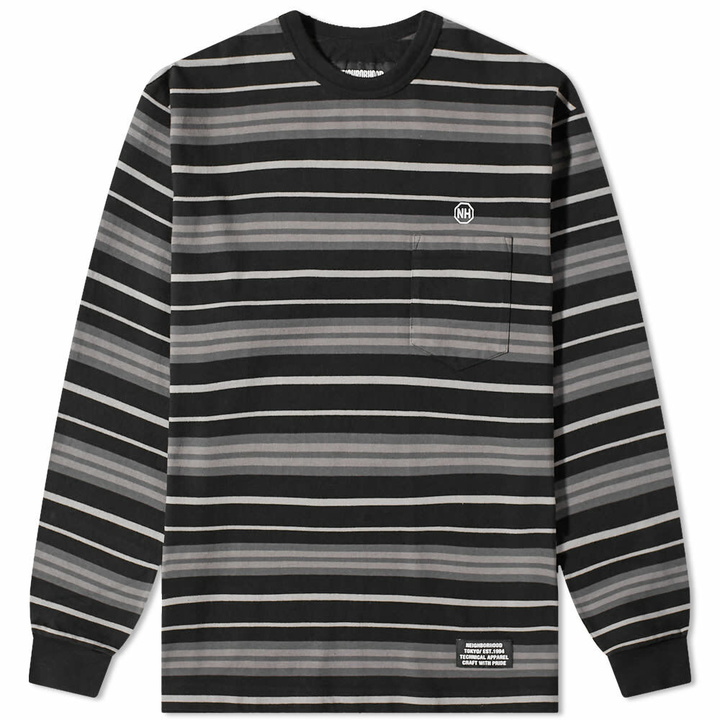 Photo: Neighborhood Men's Long Sleeve Border T-Shirt in Black