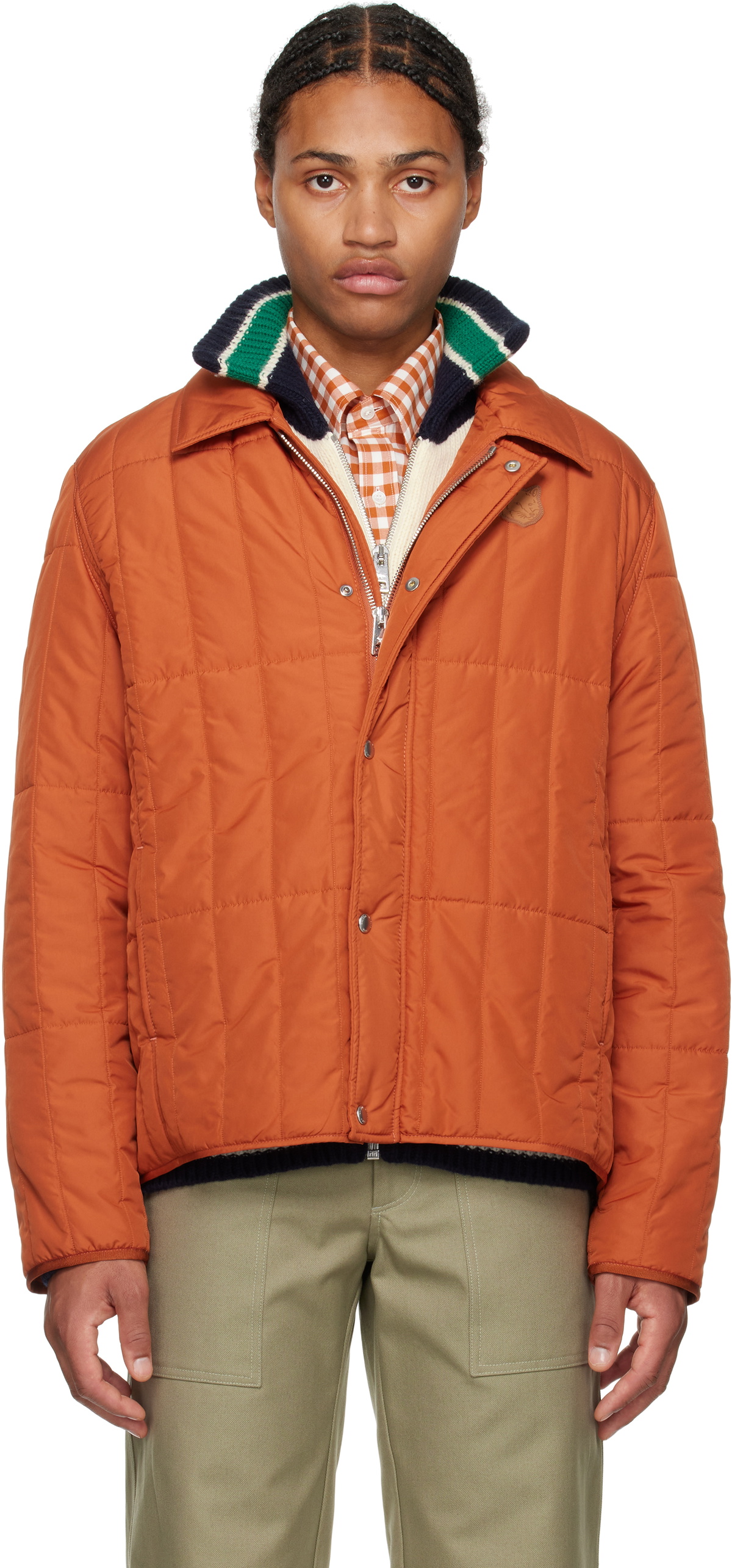 Maison Kitsuné Orange Quilted Blouson Jacket Maison Kitsune