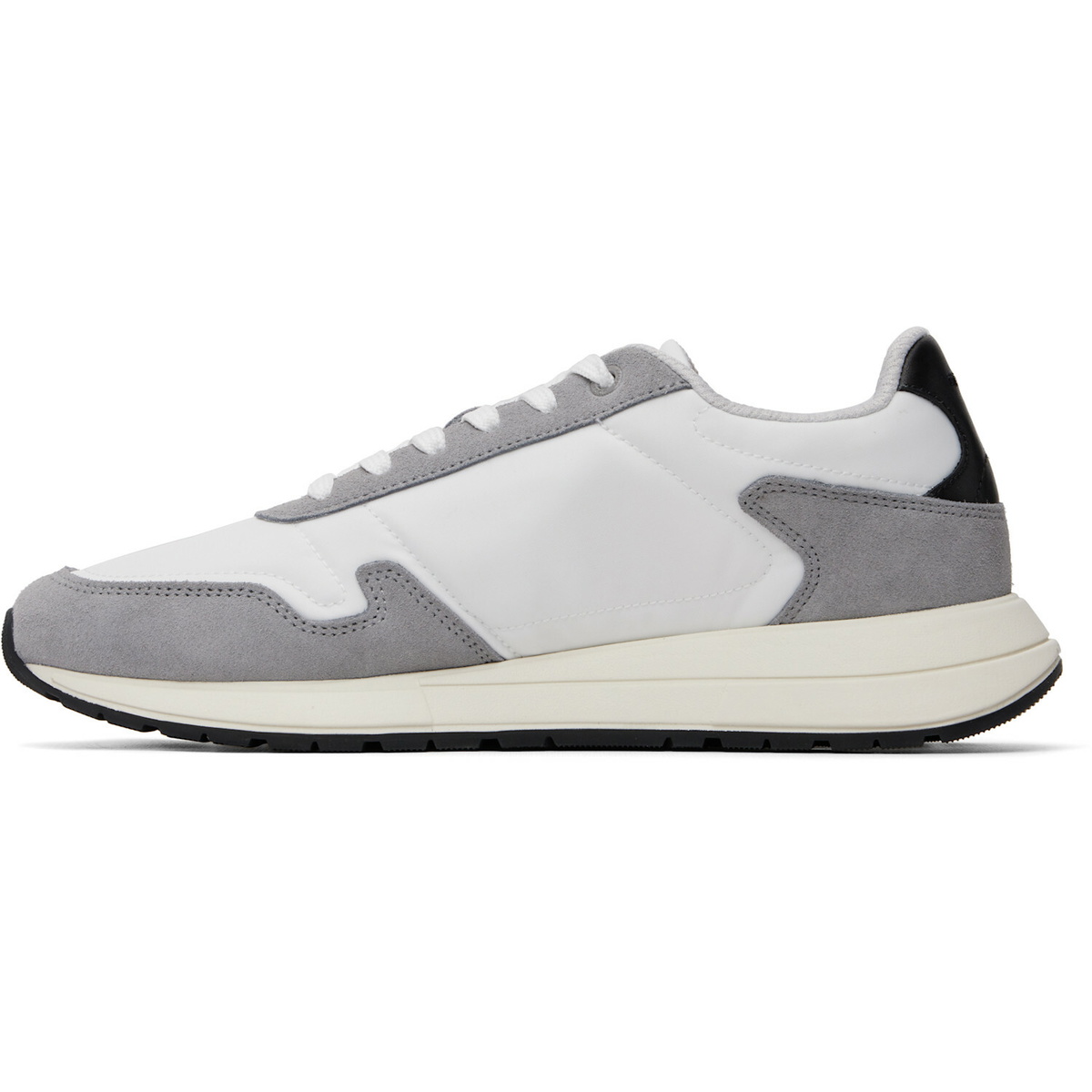 BOSS White & Gray Lightweight Fabric Suede Trim Sneakers