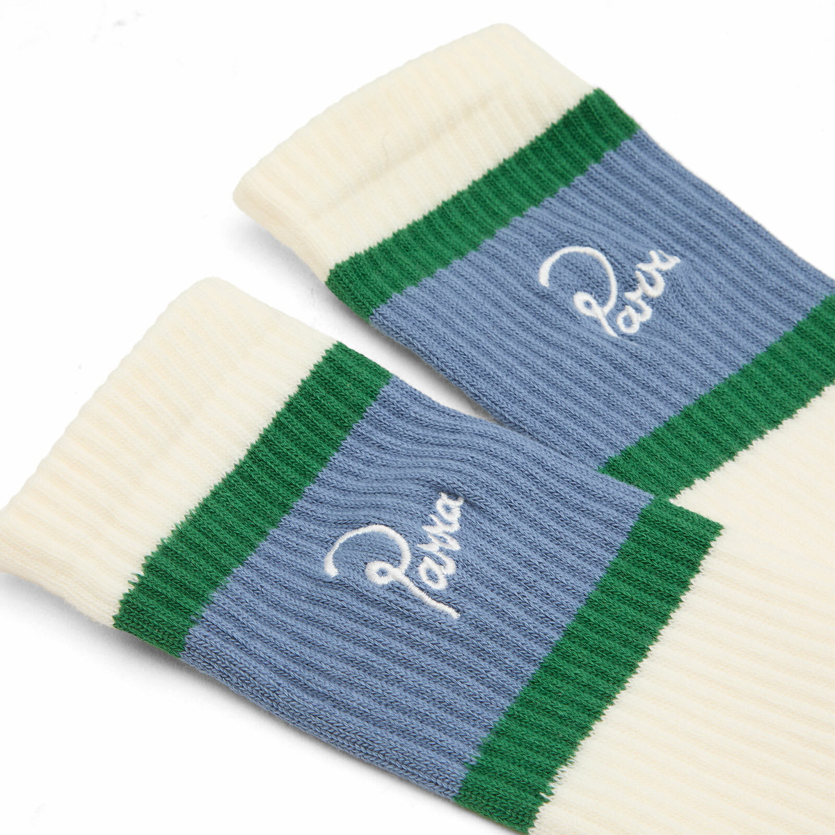 By Parra Men's Signature Striped Crew Socks in White/Green 