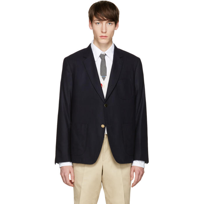 Photo: Thom Browne Navy Sack Whale Icon Blazer