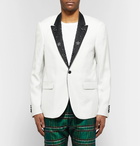 AMIRI - White Embellished Satin-Trimmed Slub Silk Blazer - White