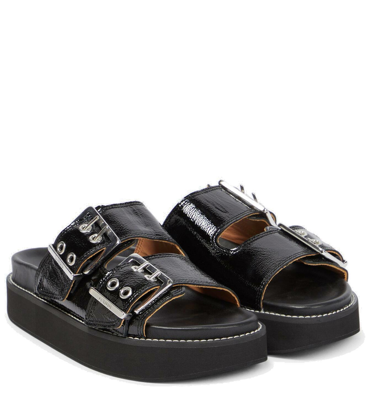 ☆送料・関税込☆GANNI★BUCKLE DOUBLE STRAP PLATFORM SANDAL★ Ganni - Buckle leather flatform sandals GANNI