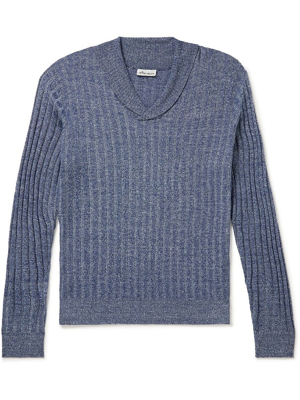 Photo: Peter Millar - Naples Shawl-Collar Ribbed-Knit Sweater - Blue