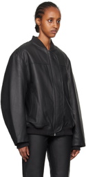 REMAIN Birger Christensen Black Zip Leather Bomber Jacket