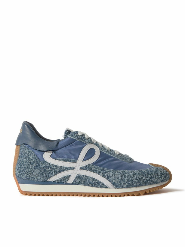 Photo: LOEWE - Flow Runner Leather-Trimmed Brushed-Suede and Nylon Sneakers - Blue