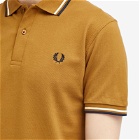 Fred Perry Men's Twin Tipped Polo Shirt in Dark Caramel/Ecru/Navy