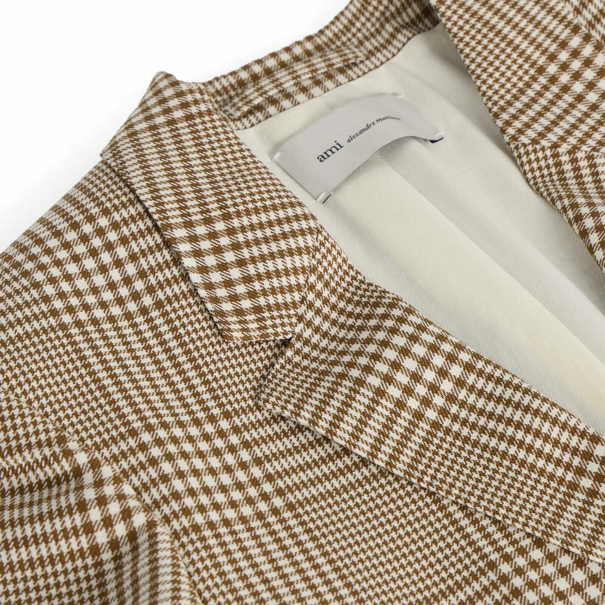 AMI Paris Men's Prince of Wales Wool Blazer in Caramel/Blanc Creme