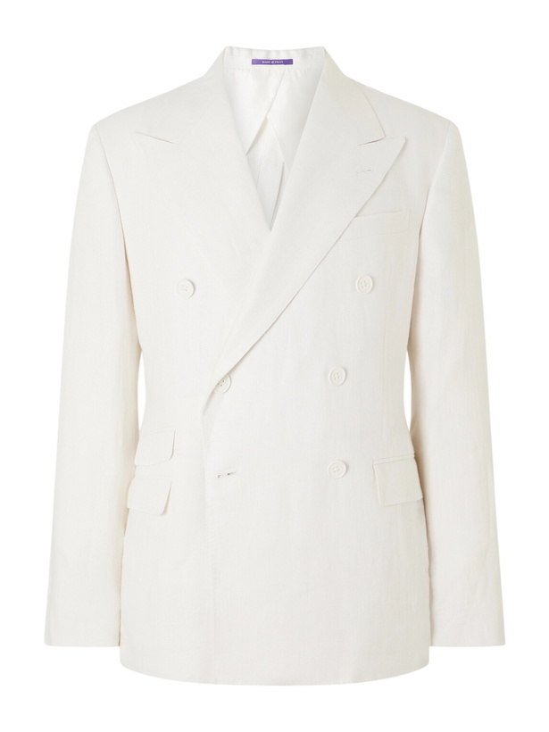 Photo: Ralph Lauren Purple label - Double-Breasted Herringbone Linen Suit Jacket - White