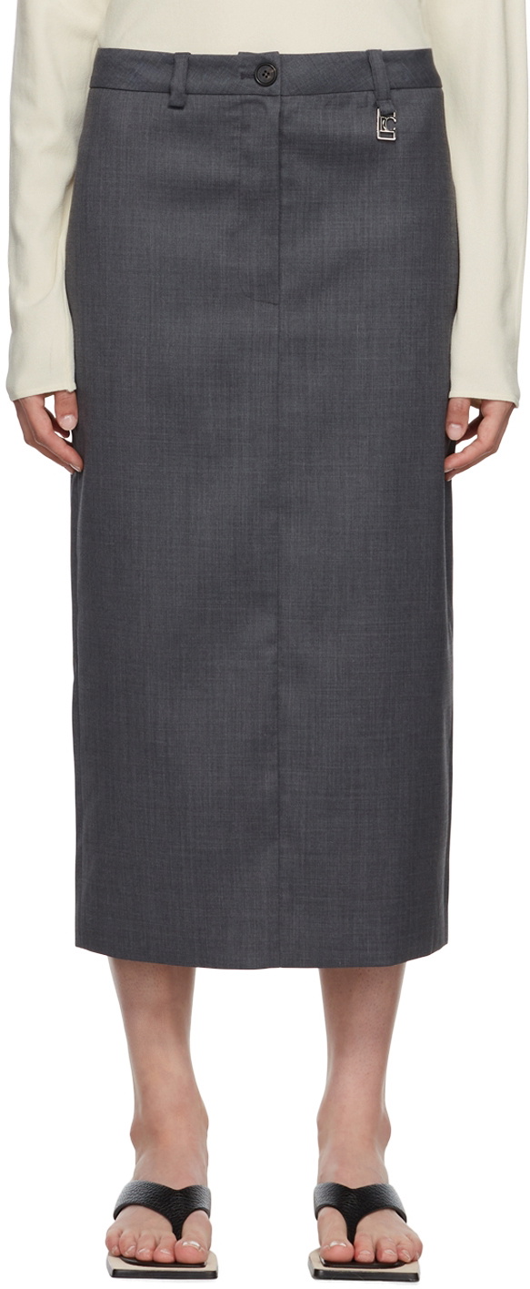 Low-rise wool midi skirt