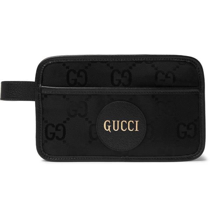 Photo: GUCCI - Leather-Trimmed Monogrammed ECONYL Wash Bag - Black