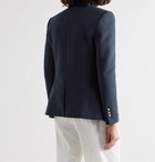 BALMAIN - Double-Breasted Cotton-Jersey Blazer - Blue