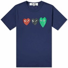 Comme des Garçons Play Men's Triple Heart T-Shirt in Navy