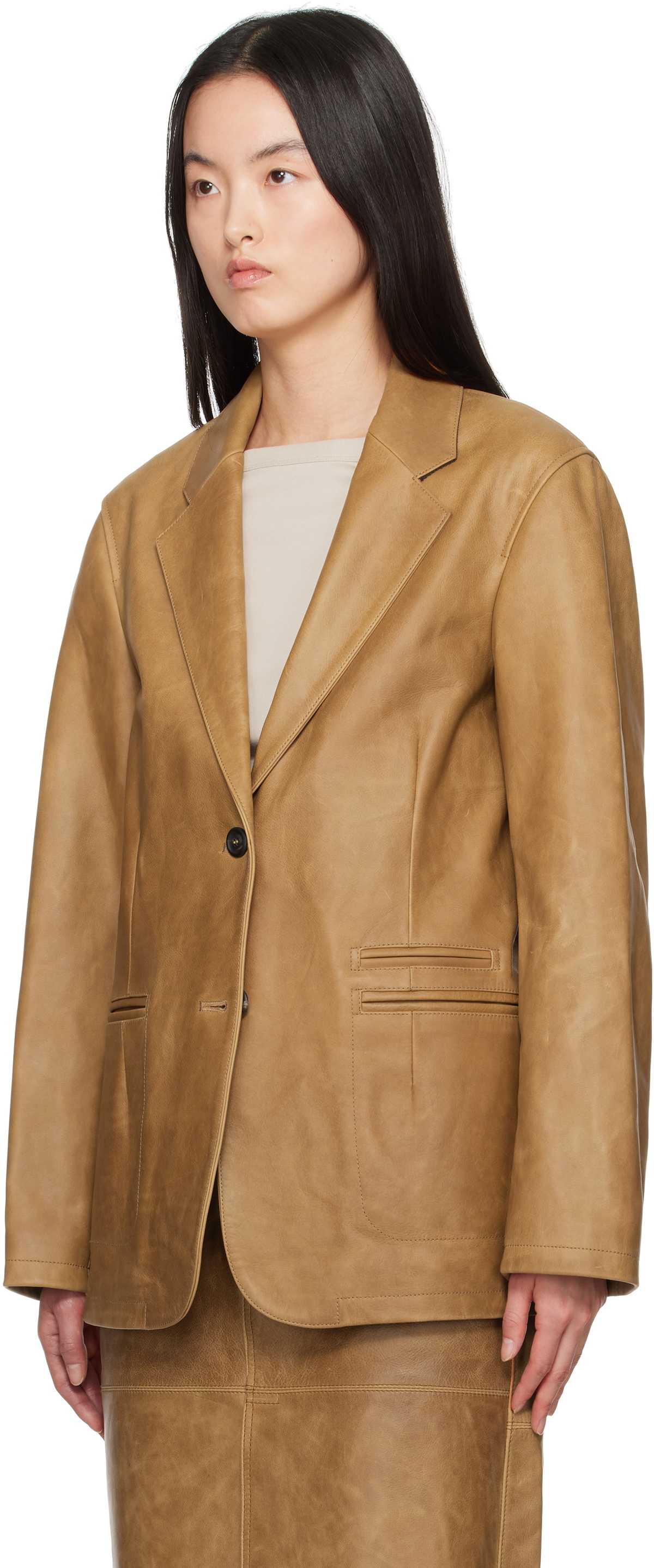 Our Legacy Men's Leather Opening Blazer Brown