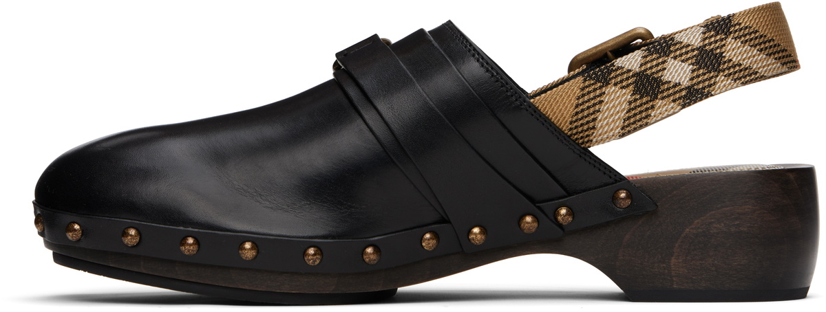 Burberry Black Leather Trunk Strap Clogs Burberry
