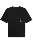 KAPITAL - Pennant Printed Cotton-Jersey T-Shirt - Black