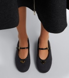 Prada Leather-trimmed cashmere Mary Jane flats