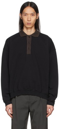 mfpen Black Organic Cotton Long Sleeve Polo