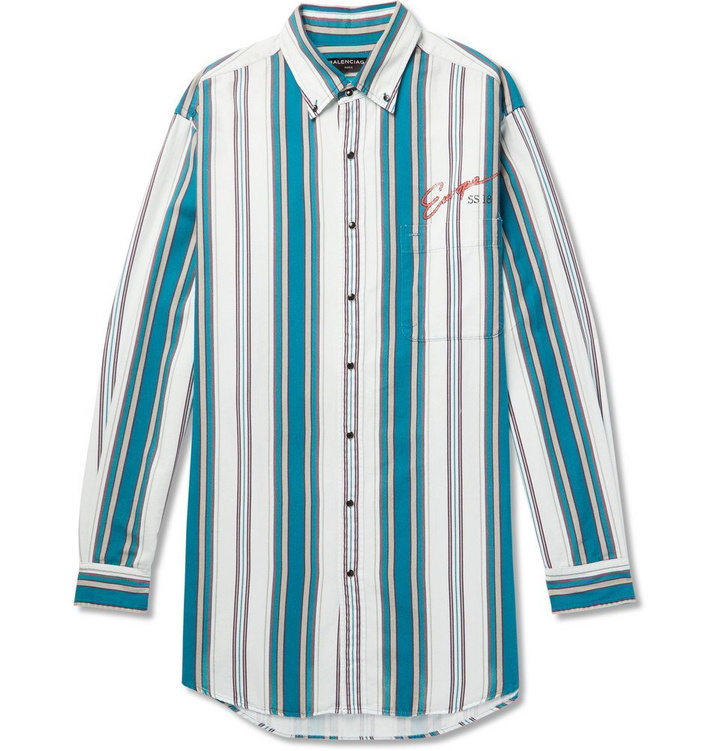 Photo: Balenciaga - Oversized Button-Down Collar Striped Cotton-Twill Shirt - Men - Blue