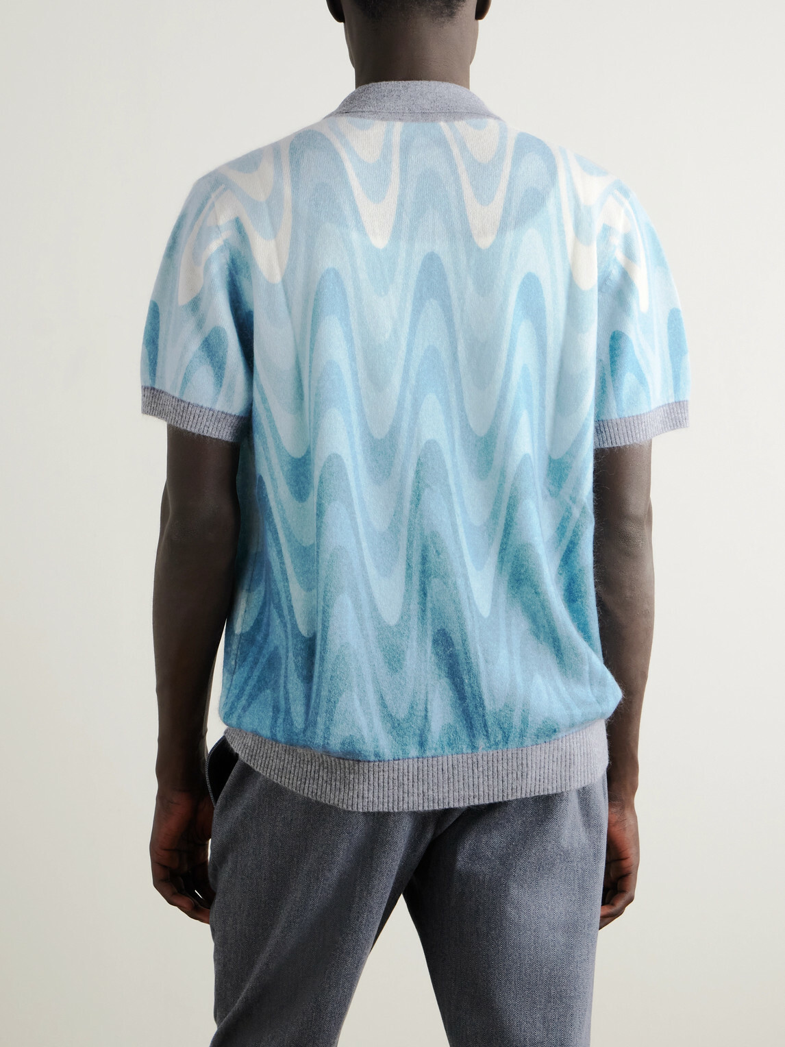Frescobol Carioca - Romero Printed Brushed Wool and Cashmere-Blend Cardigan - Blue